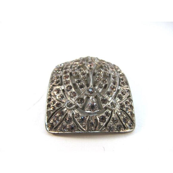 Antique Art Deco Silver Tone Rhinestone Rectangular Belt Buckle main image 4
